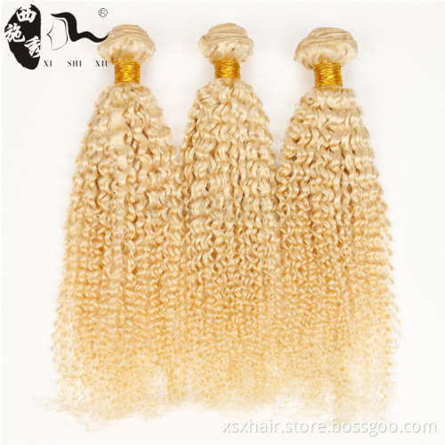 Hot selling 7A grade 10-30inch blonde curly hair extensions